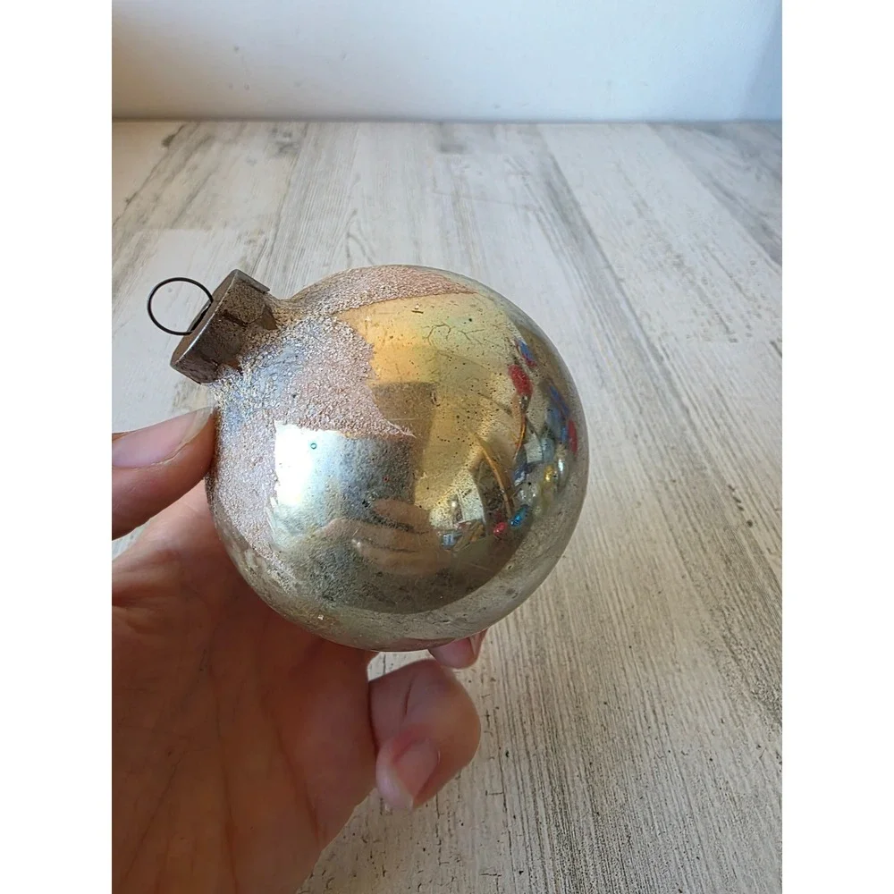Vintage made in US of A snow cap large blue ball ornament Xmas tree
